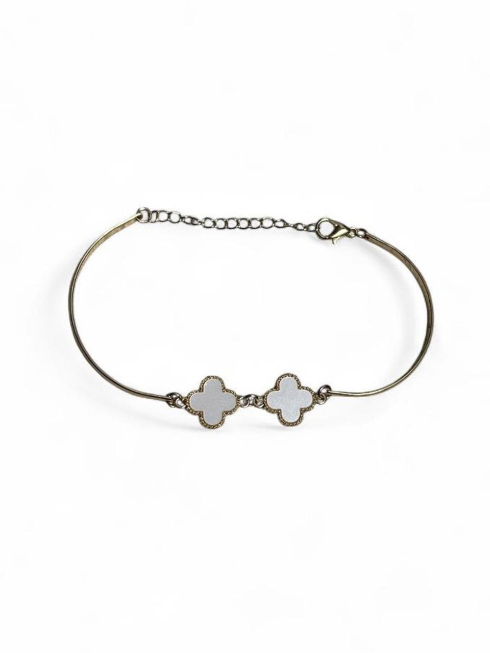 Gold-Tone Bracelet with White Clover Motifs